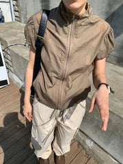 Aiertu Summer Thin Sun Protection Short Sleeve Jackets Vintage Slim Stand Neck Coat Casual Zipper Y2k Aesthetic Cargo  Solid Coats Aiertu