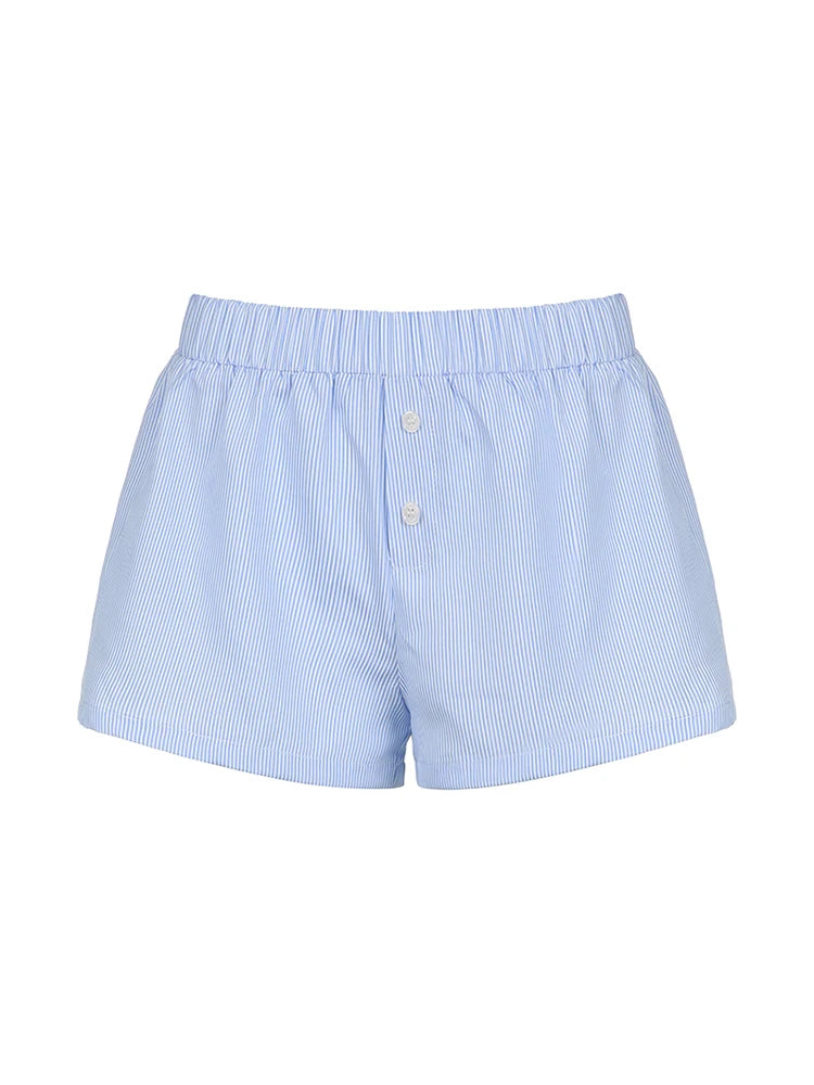 Aiertu Casual Loose Stripe Button Details Summer Shorts Women Vacation Beach Outfits Aiertu