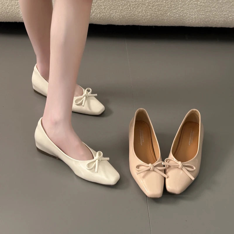 AIERTU  -  Bowtie Flat Shoes Women Ballerinas Square Toe Slip on Ballet Flats Lazy Loafers Moccasins Ladies Casual Comfort Shoes Aiertu