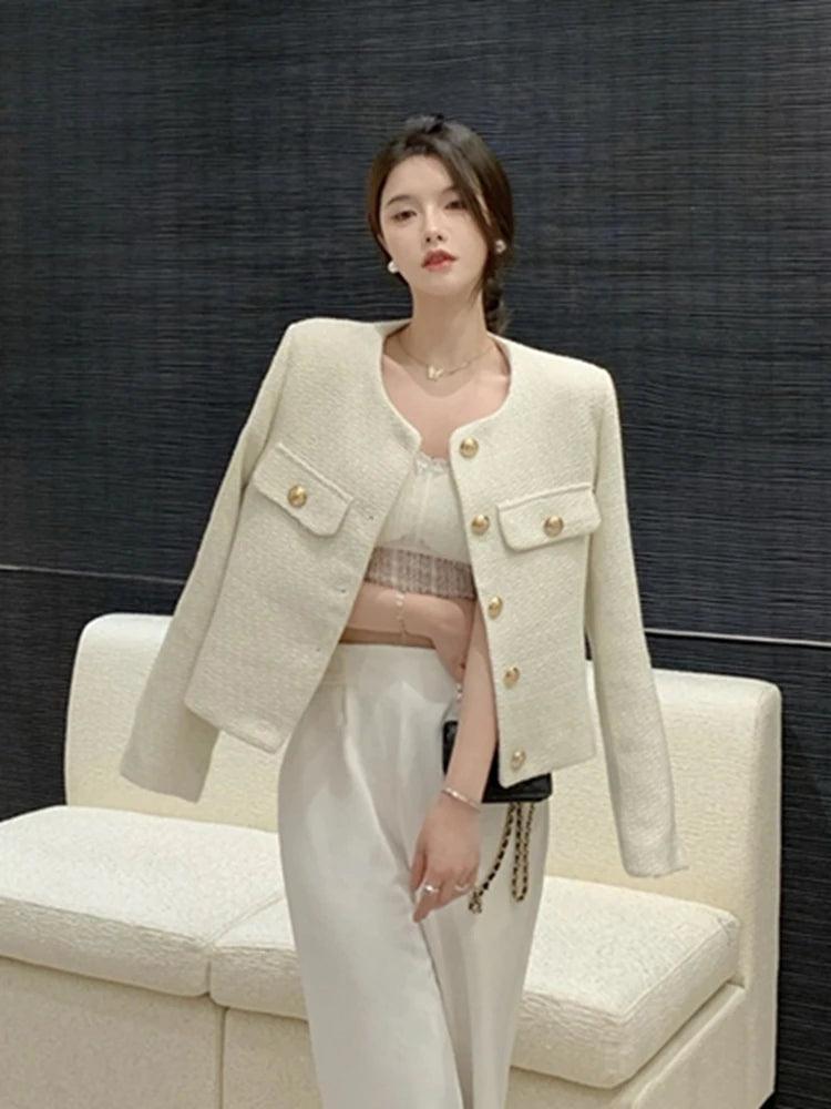 Aiertu High Quality Fashion Small Fragrance Tweed Jacket Coat Women Korean Elegant Coats 2023 New Spring French Vintage Outerwear Top Aiertu