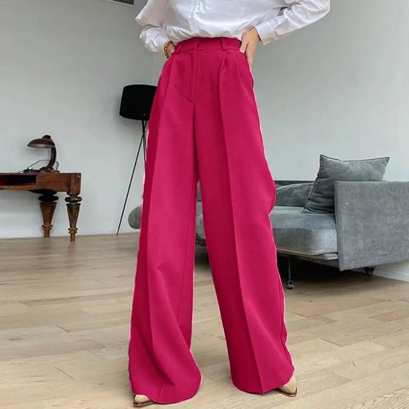 Aiertu Women Wide Leg Pants 2024 Spring Elegant Office Lady Casual Fashion Pantalones High Waist Commuting Solid Color Trousers Aiertu