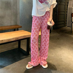 Aiertu Harajuku Y2K Pink Pants Heart Printed Sweet Trousers Vintage Aesthetic Party Pants Pockets Joggers Outfits Women New Streetwear Aiertu