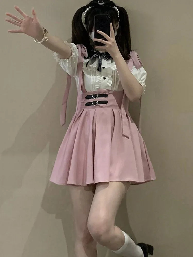 Aiertu Japanese Lolita High Waist Mini Suspender Skirt Y2k Aesthetic Sweet Women Solid Streetwear Gothic Jk Saia Feminina Harajuku Jupe Aiertu