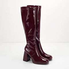 AIERTU  -  New Fashionable Height Increase, Thick Heels, High Heels, Sexy, Knee High, Square Head, Wine Red Boots for Women Aiertu