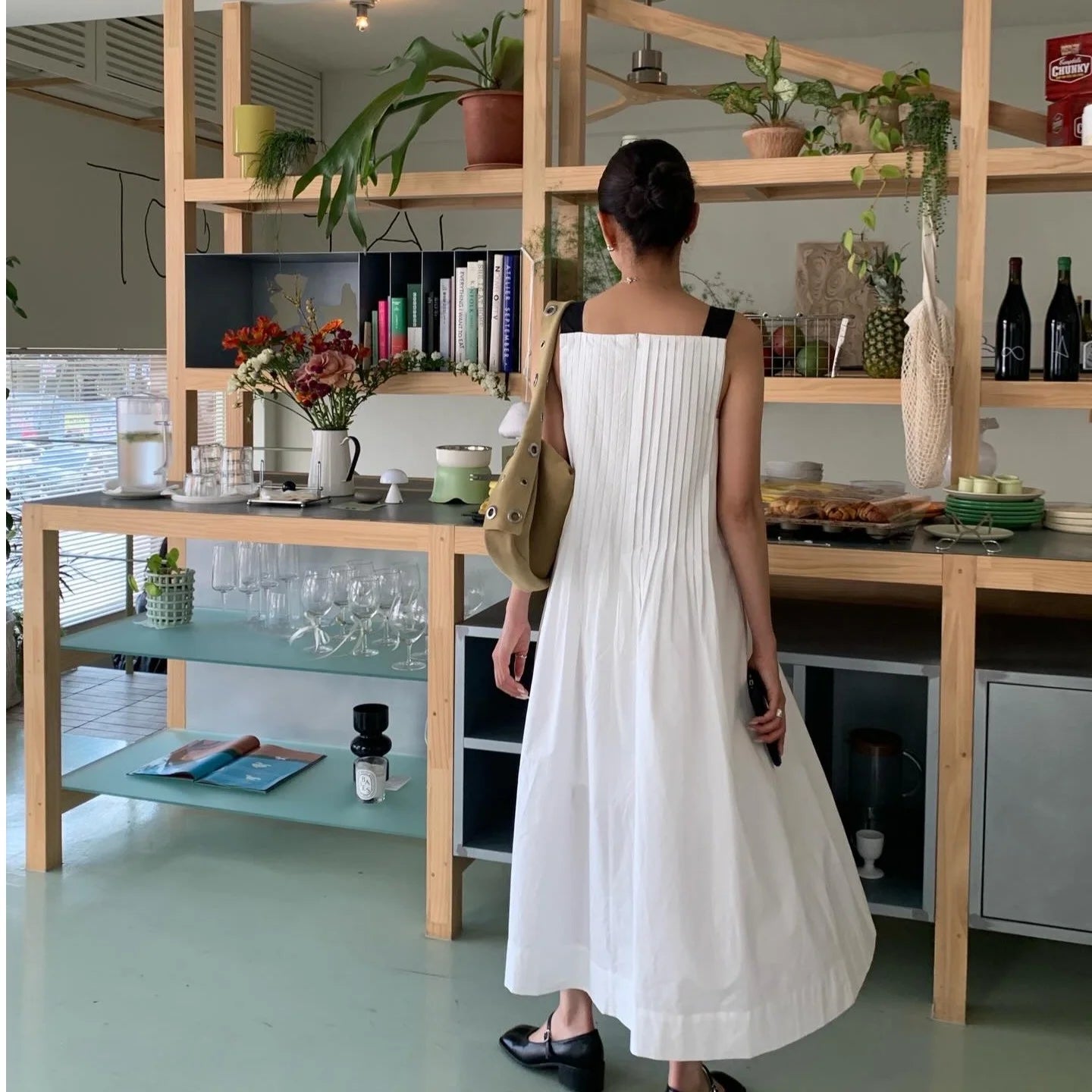 AIERTU  -  Korean Style Chic Versatile Color Block Wide Shoulder Strap Pleated Design Dress Street Style Summer Casual Women's Dress Aiertu