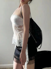 Aiertu 2024 Summer Harajuku Y2k Aesthetic Black Tanks Korean Sexy Lace Cropped Vest Tops Women Streetwear Backless Grunge Camisoles Aiertu