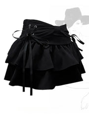 Aiertu Coquette Kawaii Cute Black Bandage Mini Skirt Y2k Sweet Girl Preppy Style Ruffles Pleated Korean Fashion Kpop 2024 Fashion Aiertu