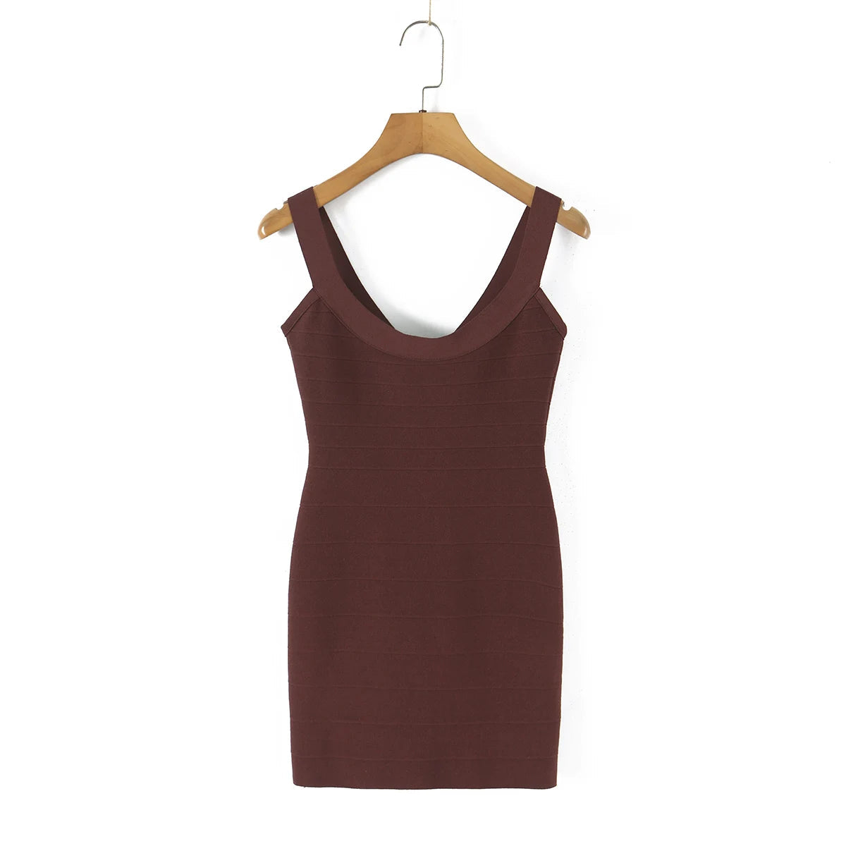 AIERTU  -  Elegant Women Coffee U Collar Knitted Mini Sling Dress Zipper Back Backless Package Hips Short Tank Dresses Skinny Robe Aiertu