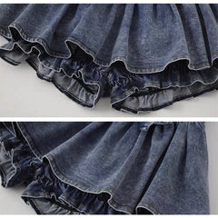 Aiertu Grunge Y2k Bow Denim Skirt with shorts Kawaii Women Vintage Gyaru Ruffle Low Waist Sexy Pleated Mini Skirts Summer Streetwear Aiertu