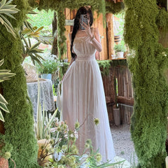AIERTU  -  Summer French Elegant Vintage Party Dress Backless Sexy Lace Cinched Waist Spaghetti Strap Dress Chic Beach Vacation Long Dress Aiertu