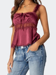 AIERTU  -  Summer Women Fairycore Camisole Babydoll Tank Tops Slim Lace Trim Square Neck Sleeveless Backless Crop Shirt 2000s Streetwear Aiertu