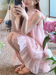 Aiertu Sweet Pink Y2k Mini Dress Party Women Casual Sleeveless Elegant Dress Korean Style Fashion Pure Color Dress Female Summer Aiertu