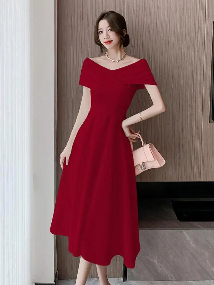 Aiertu Elegant Evening Dress For Women Sleeveless Fashion Fairy Birthday Party Dress Solid Midi 2024 New Summer Sexy Engagement Dresses Aiertu