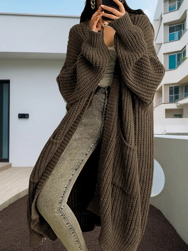 Women Pockets Sweater Cardigan Kintted Jacket Spring Autumn Crochet Loose Long Winter Maxi Warm Jumper Coat Cardigans Aiertu