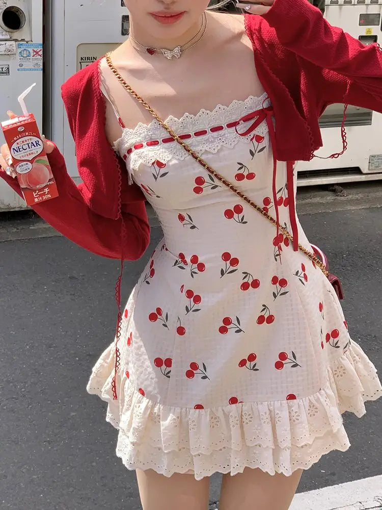 Aiertu Coquette Lace Kawaii Mini Slip Dress Sweet Girls 2024 Summer Sundress Spaghetti Strap Casual Party Dresses Fashion Aiertu