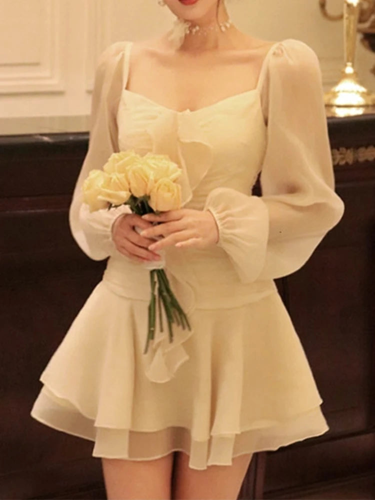 Aiertu Fashion New Women Elegant Casual A-Line Mini Dress Vintage Solid Party Chic Birthday Evening Vestidos Female One Pieces Robe Aiertu