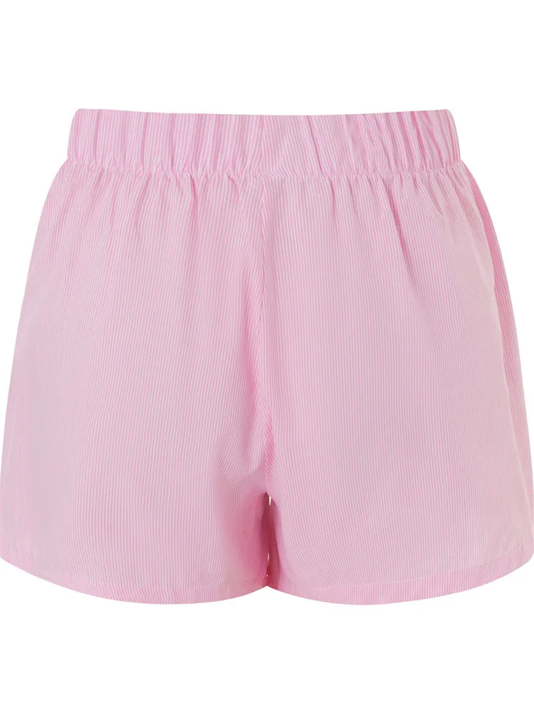 Aiertu Women Striped Print Shorts Casual Elastic Low Waist Lounge Shorts Going Out Pants Summer Streetwear 2024 Bottoms New Aiertu