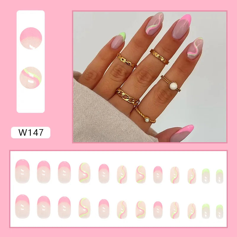Aiertu 24pcs/Box Ballerina Nail Tip Purple with Design Manicure Patches Fresh Floral Almond False Nails Press on Med Nails Detachable Aiertu