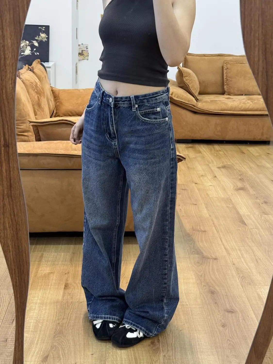 AIERTU  -  American Vintage Star Embroidery Denim Jeans Spice Girls Straight New High Waist Pants Slim Fashion Trendy Hot Sell Wid Leg Pant Aiertu