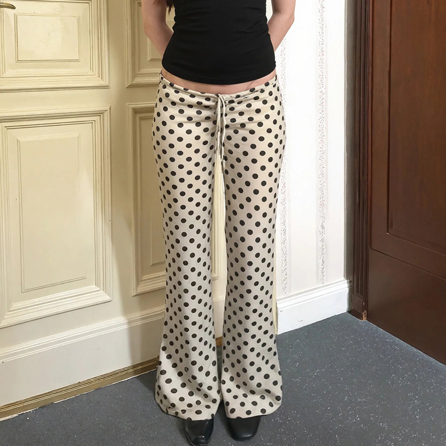 AIERTU  -  Retro Polka Dot Printed Micro-pull Pants Autumn New Loose Casual Low-rise Trousers Aiertu