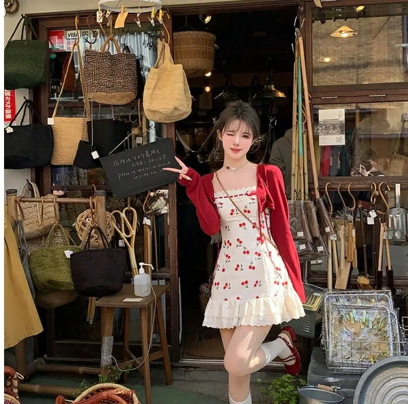 Aiertu Coquette Lace Kawaii Mini Slip Dress Sweet Girls 2024 Summer Sundress Spaghetti Strap Casual Party Dresses Fashion Aiertu