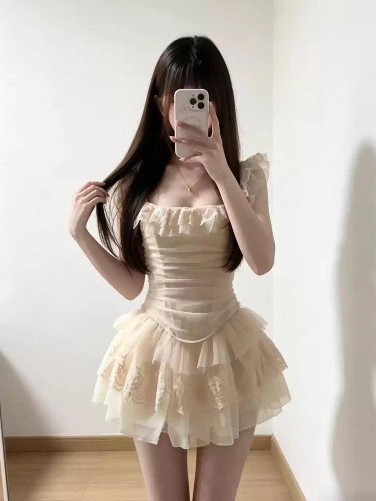 AIERTU  -  Japanese Sweet Kawaii Dresses Women Chic Y2k Design Cute Pink Mini Dress Harajuku Fashion Princess Birthday Party Lovely Outfits Aiertu