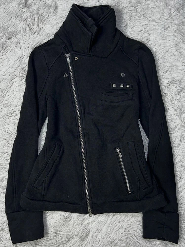 AIERTU  -  Subcultural Vintage Design Sense Wearing Metal Zipper Semi High Neck Jacket Slim Fit Women In Autumn Fashionable Jackets Coats Aiertu