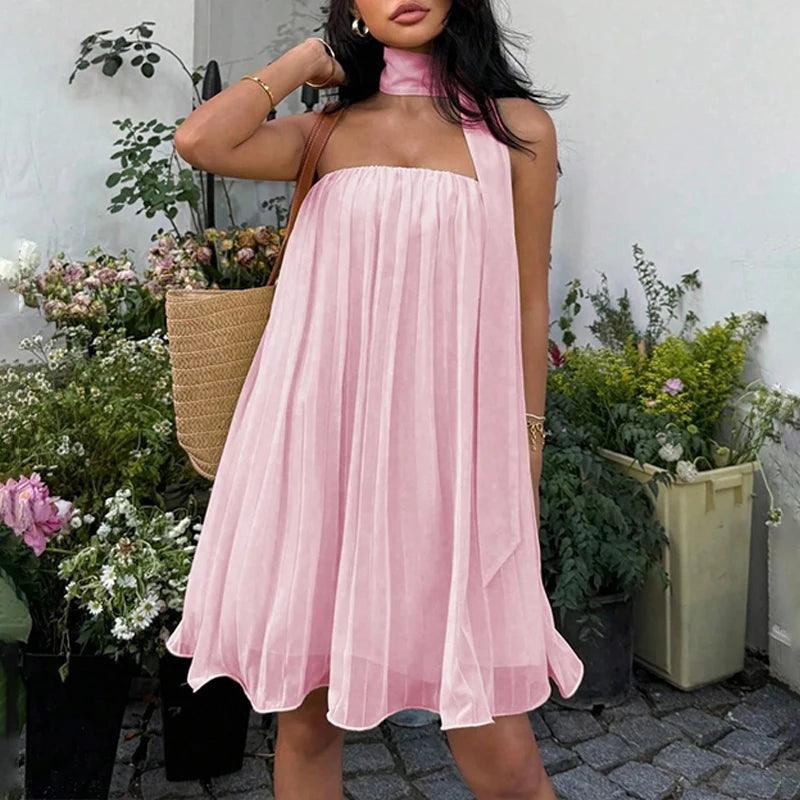 AIERTU  -  Elegant Sexy Backless Chiffon Dress for Women Strapless Elastic Ruched Fluffy A-line Party Prom Evening Holiday Mini Dress Aiertu