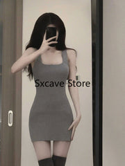 Aiertu Gray 2 Piece Dress Set Women Casual Long Sleeve Cardigan + Bodycon Strap Sweater Dress Evening Party Knitted Suit Aiertu