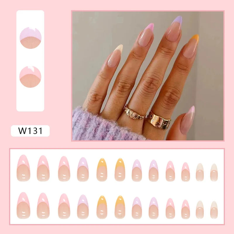 Aiertu 24pcs/Box Ballerina Nail Tip Purple with Design Manicure Patches Fresh Floral Almond False Nails Press on Med Nails Detachable Aiertu