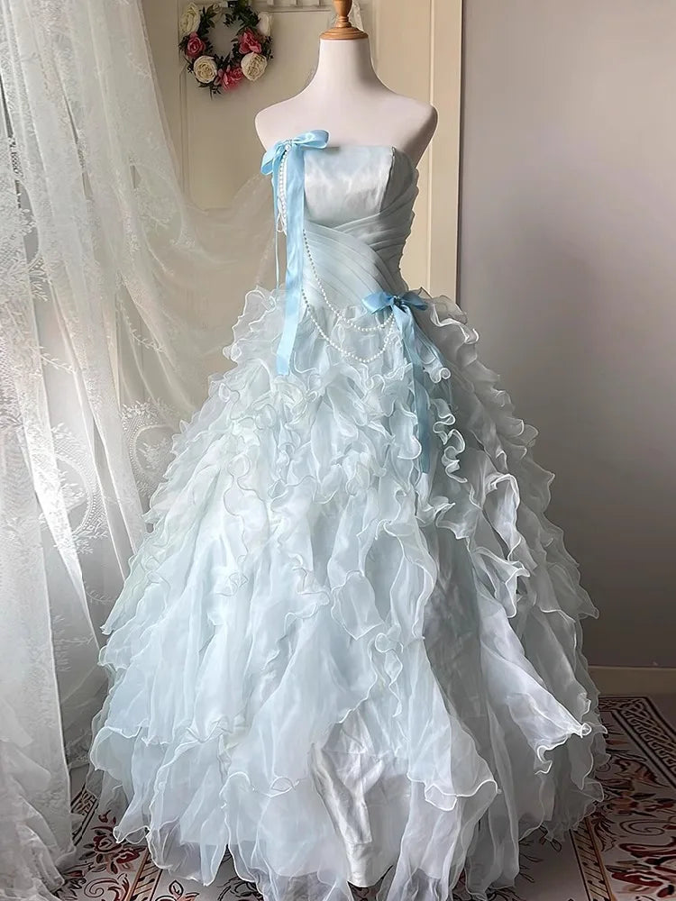 AIERTU  -  Sweet Fairy Japanese Original Lolita Blue Evening Dress Bar Mitzvah Princess Style Birthday Banquet Bow Dresses Aiertu