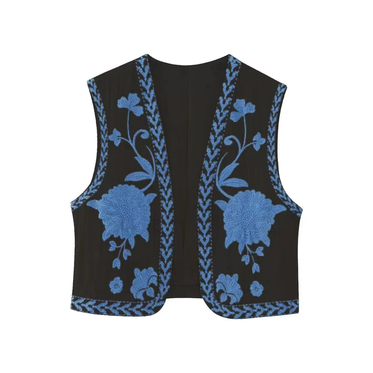 Aiertu Women Vintage Floral Embroidered Open WaistCoat Ladies National Style Vest Jacket Outfits Casual Vacation Crop Top Aiertu