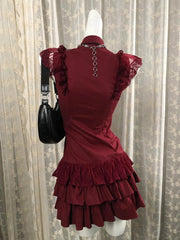 AIERTU  -  Gothic Sexy Lace Dresses Y2k Women Clothing Aesthetic Elegant Tiered Mini Dress Femme Evening Dresses Batwing Sleeve Slim Dress Aiertu