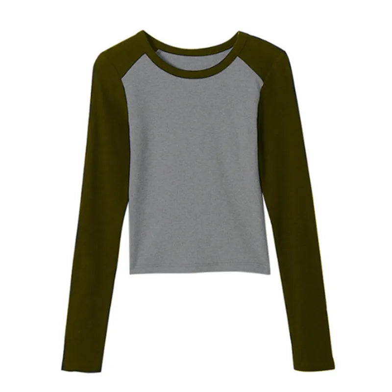AIERTU  - Women Y2K Raglan Long Sleeve Top Autumn  Comfort Slim Fit Black White Vintage Baseball T Shirt Casual Streetwear Base Layer Aiertu