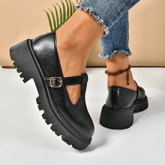 Solid Color Mary Jane Platform Shoes Woman Buckle Strap Pu Leather Casual Shoes Woman Thick Sole Student Jk Uniform Shoes Aiertu