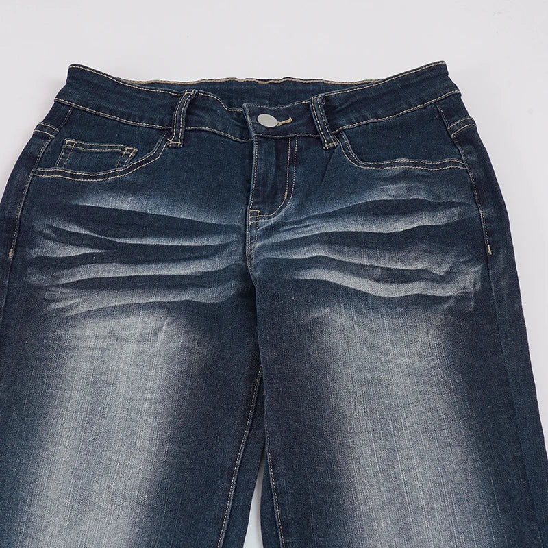 AIERTU  - Women Low Waist Washed Gradient Flare Jeans Vintage Faded Bootcut Denim Pants Slim Fit Y2K Streetwear Trousers Strecth Bottoms Aiertu