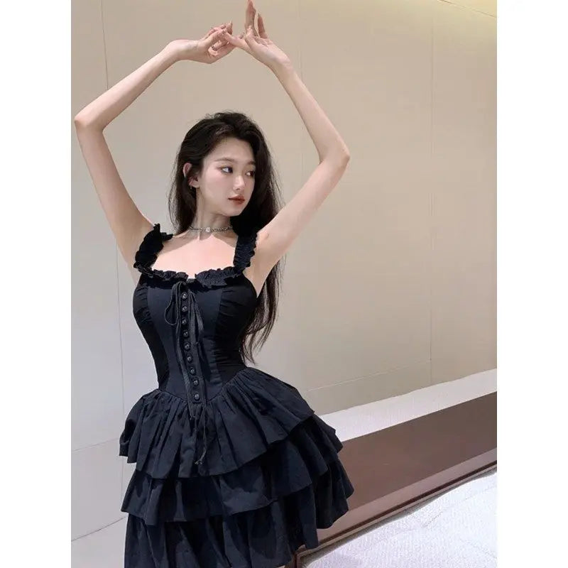Aiertu Gothic Goth Harajuku Sexy Slip Dress Ruffles Y2k Streetwear Dark Punk Cake Dresses Party Korean Fashion  Summer Aiertu