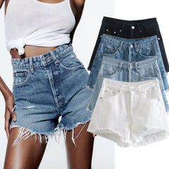 Aiertu Summer Pure Cotton Girls High Street Shorts Women Frayed Distressed Denim Mom Fashion Casual Bermuda Aiertu