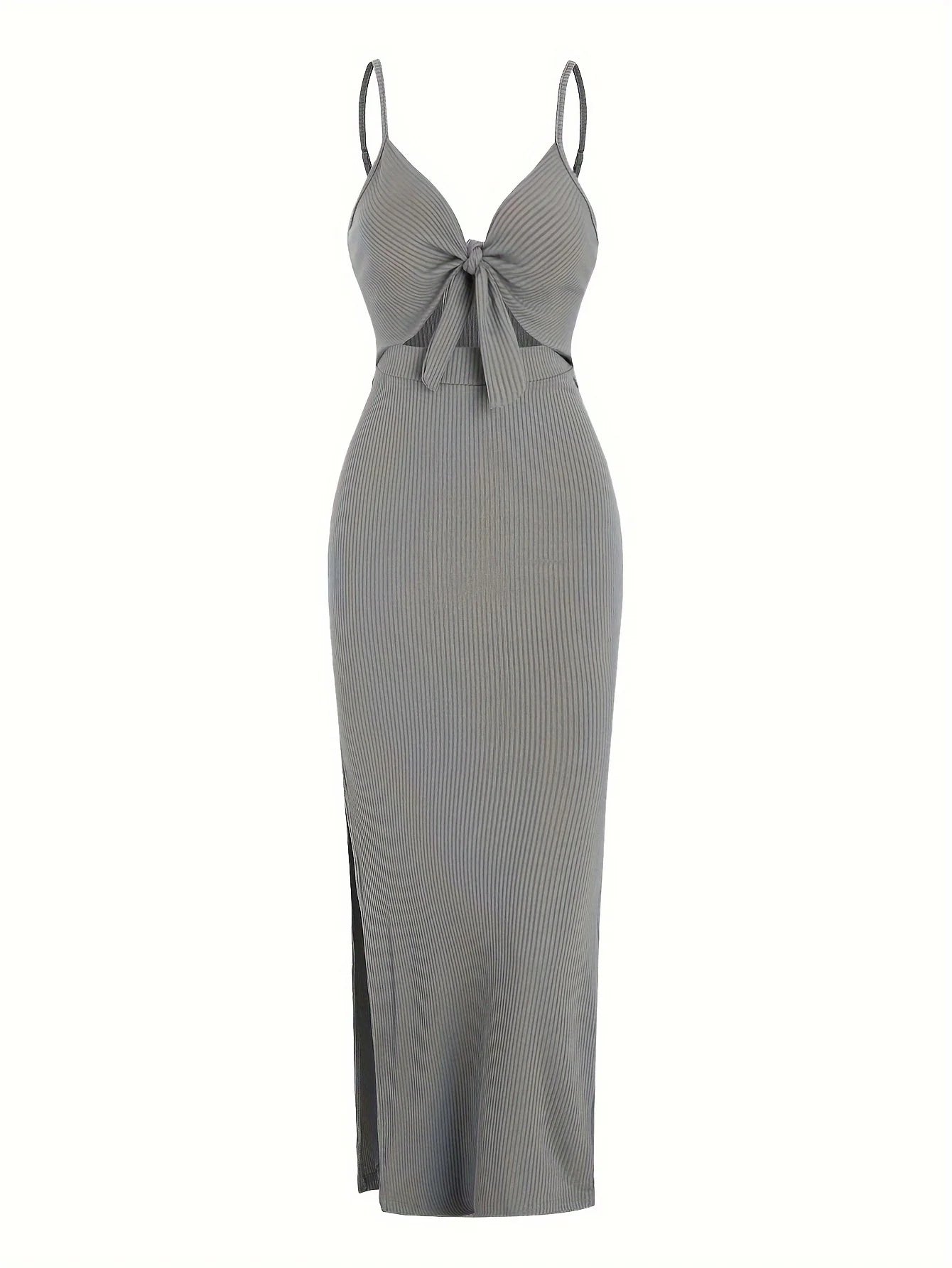 knit simple sleeveless suspender dress in spring and summer, leaking back and sexy long skirt with neck. Aiertu