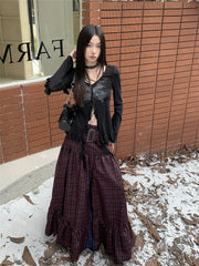 Aiertu Women's Plaid A-line Long Skirt Vintage Y2k Skirt Harajuku Korean Streetwear Fashion A-line Skirts Emo 2000s Trashy Clothes Aiertu