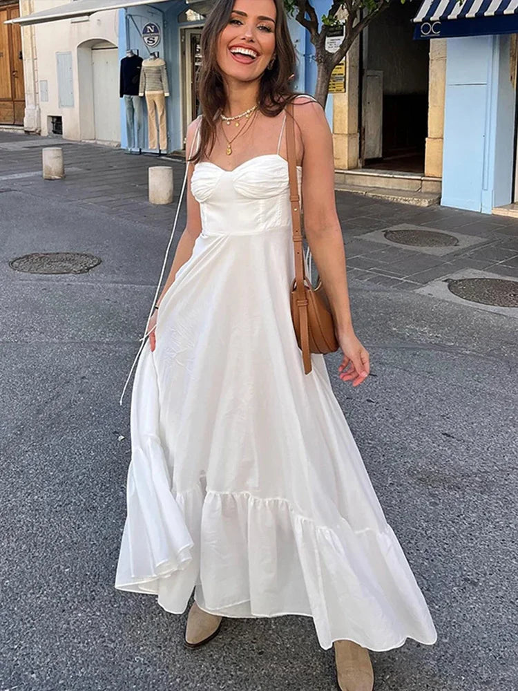 Aiertu Sexy Long Sling Dresses Women Fashion Spring Summer Sleeveless Backless Beach Mixi Dress Female Sweet A-line Dresses Streetwear Aiertu