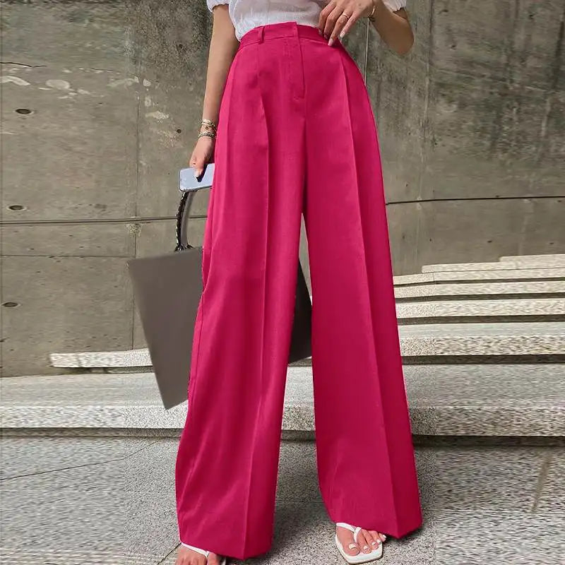 Aiertu Women Wide Leg Pants 2024 Spring Elegant Office Lady Casual Fashion Pantalones High Waist Commuting Solid Color Trousers Aiertu