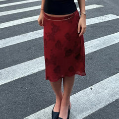 AIERTU  -  Retro Floral Digital Print Low Waist Lightweight Double Layer Mesh Skirt Temperament Hip Hugging Women Daily Vacation Skirt Aiertu