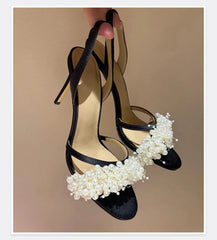 AIERTU  -  Summer New Elegant Style Pearl Flat Toe Sandals with Round Toe and Exposed Toe Women's Feel, Versatile Slim Heels and High Heels Aiertu