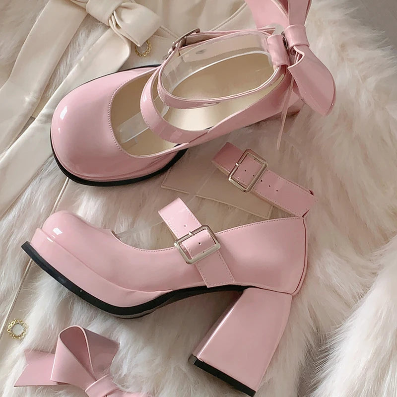 Aiertu Back  to school Platform High Heel Women Mary Jane Shoes Fashion Shallow Butterfly-knot Autumn Ladies Dancing Party Prom Pumps Aiertu