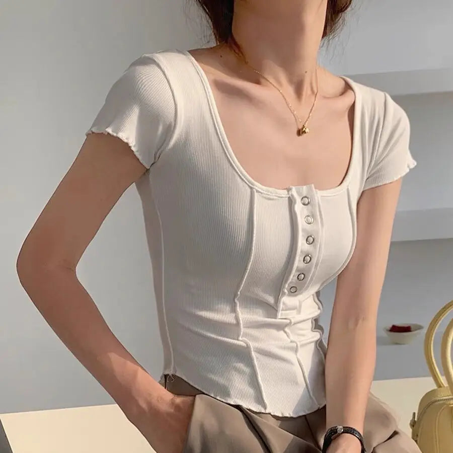 Aiertu T-shirts Women Skinny Inside Korean Fashion Spring Sexy Ladies Daily Long Sleeve Minimalist Solid Simple Chic Cozy Crops Design aiertu