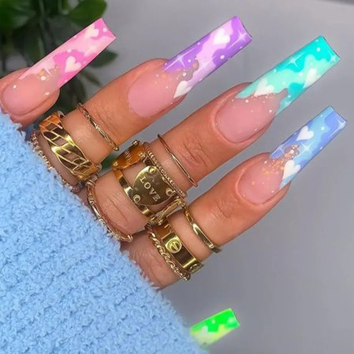Aiertu 24pcs Artifical Bails With Glue Fake Nail Tips With Design Detachable Press On Nails Long Fake Nail Finished Nail Piece Sticker Aiertu