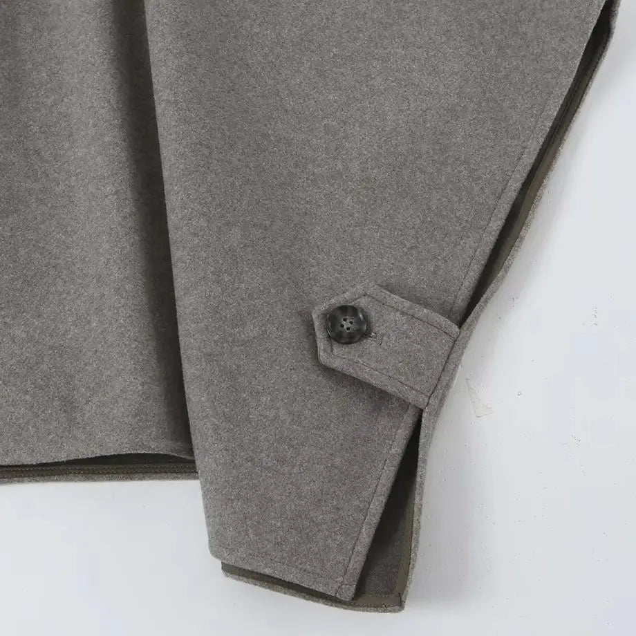 AIERTU  -  Autumn Winter Women High Collar Woolen Cape Coat Double-breasted Buttons Bat Sleeve Cloak Shawl Jacket Loose Outerwear Gray Aiertu