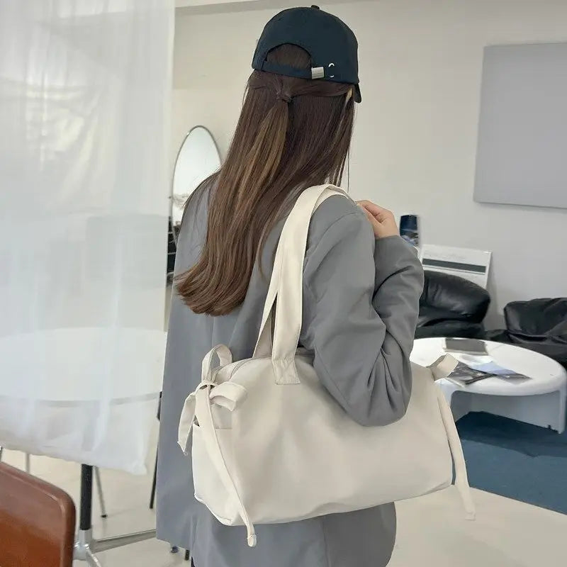 AIERTU  -  Ins Niche Hand-held Shoulder Bag Solid Color Large Capacity Student Versatile Pleated Tote Bags Aiertu