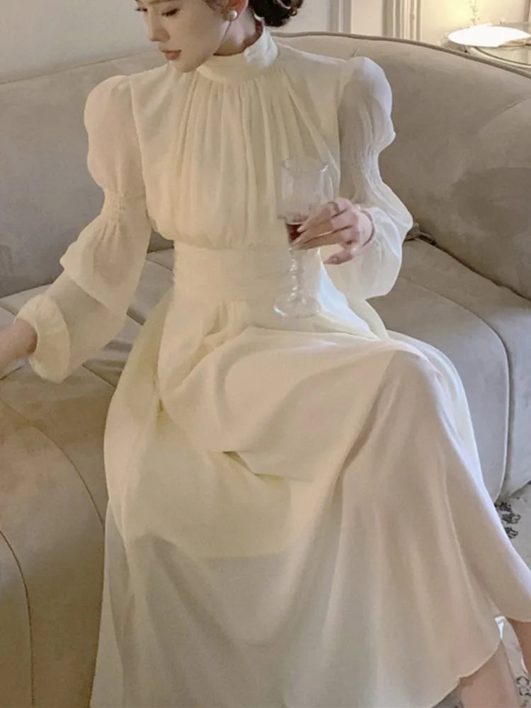 Aiertu Fashion New Women Elegant Casual Long Dress Autumn Vintage A-Line Solid Party Birthday Dresses Female Clothes Robe Vestidos Aiertu